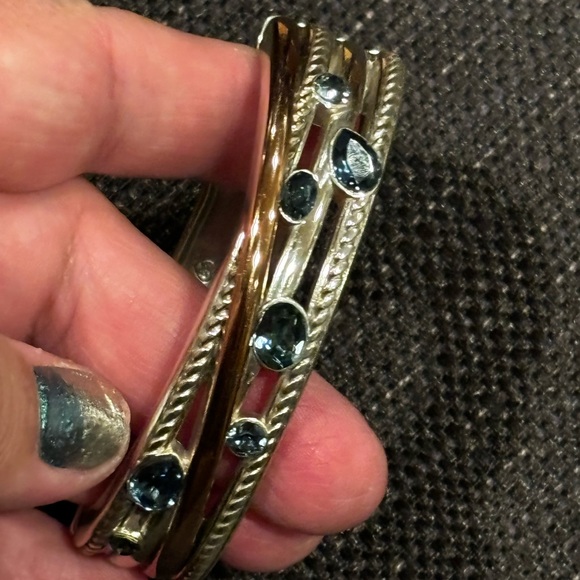 FINAL PRICE 🔥Brighton Silver bangle cuff bracelet two tons with blue💙stones - Picture 3 of 10